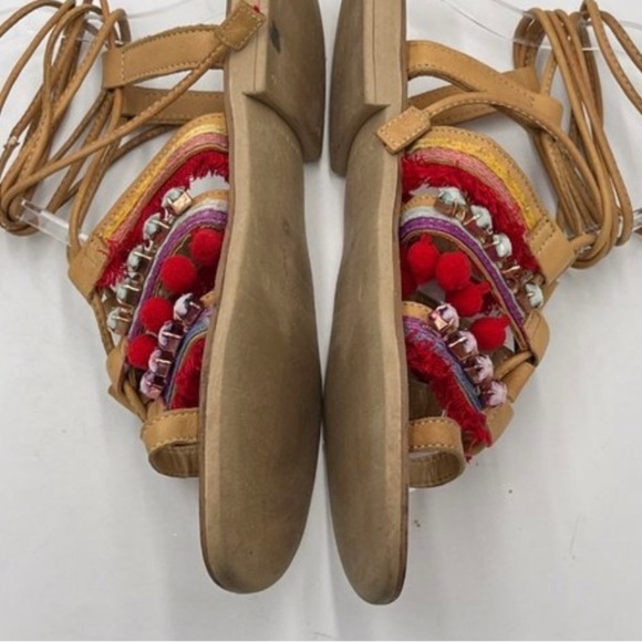 Barbara Barbiere Tassel Pom Pom Festival Gladiator Jewel Beaded Boho Sandals - Picture 9 of 10